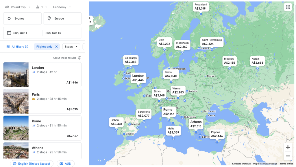 Using Google Flights to Find Cheap Flights in Australia